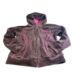 Nike Vintage Toddler Brown Velour Zip-Up Hoodie Satin Lined Size 4 With Pockets